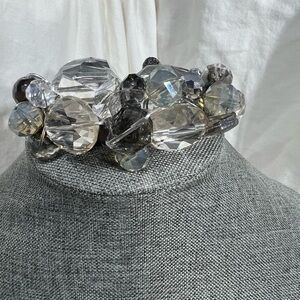Cuff Bracelet With Crystals Clear, Smokey & Silver Gray Crystals Wire Wrapped.